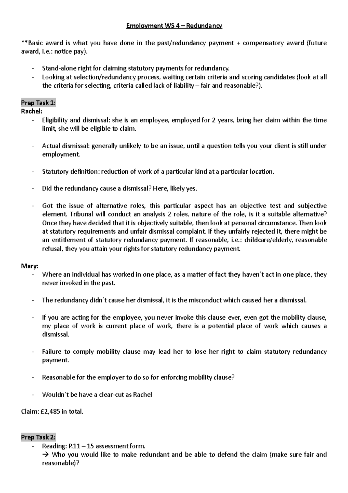 Ws 4 - Redundancy -  - Employment Ws 4 – Redundancy **basic Award Is 