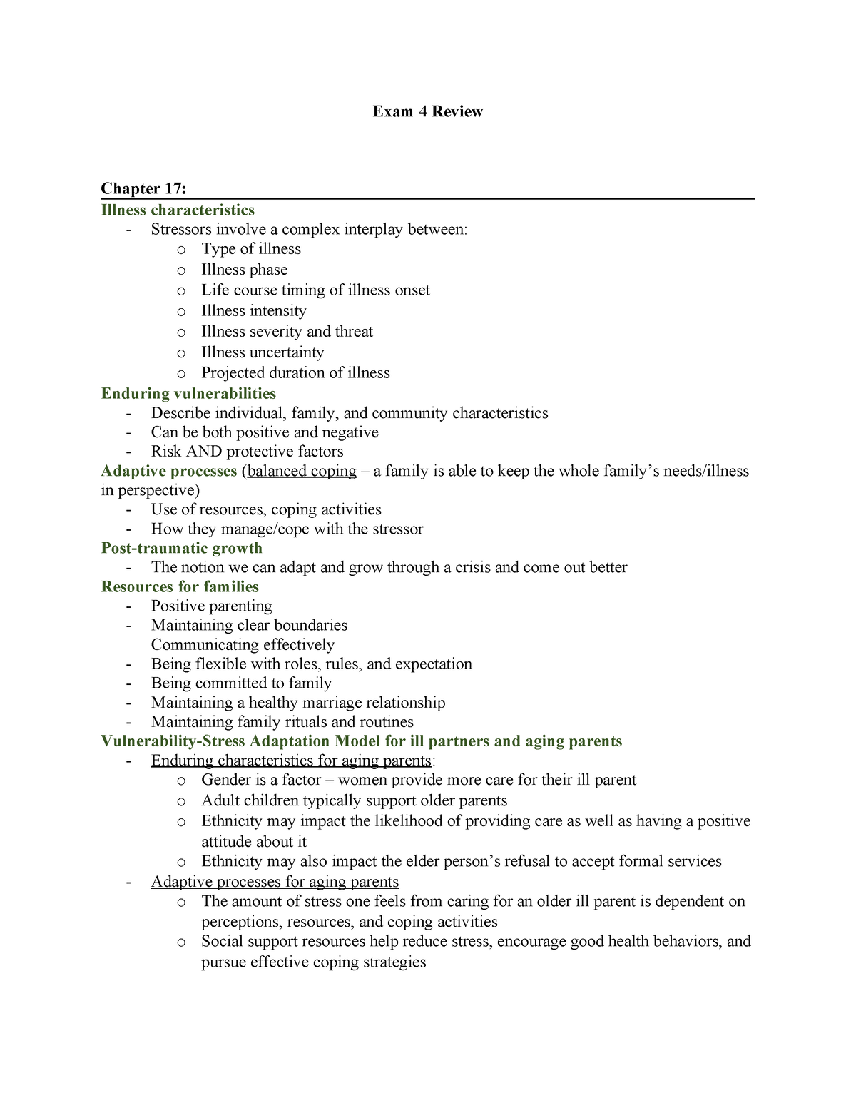 Exam 4 Study Guide - Exam 4 Review Chapter 17: Illness Characteristics ...