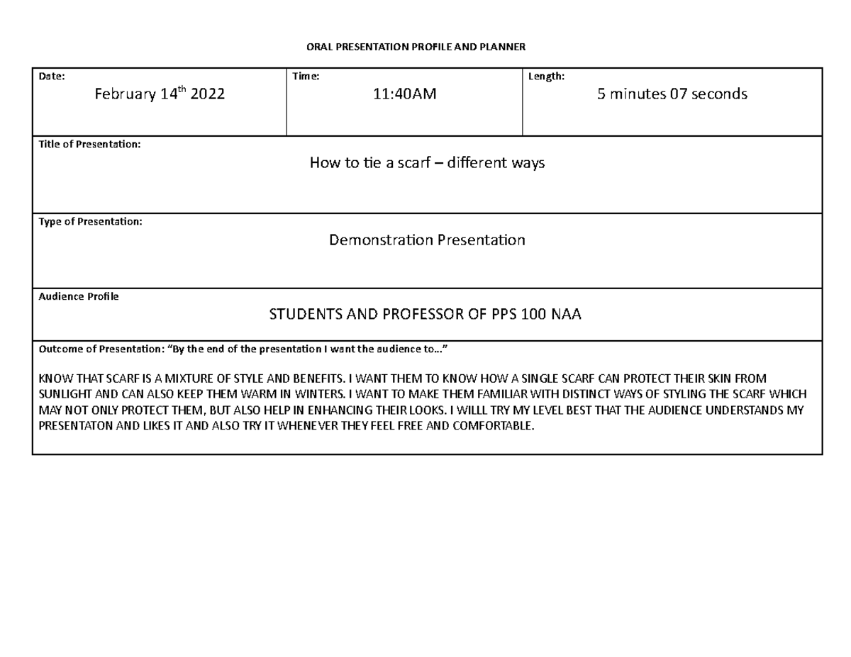 oral presentation planner