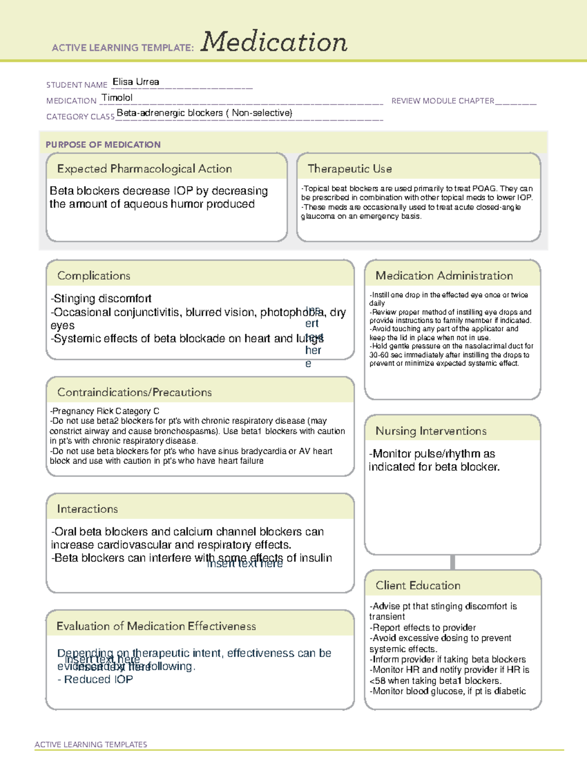 ATI Brimonidine med Temp - ACTIVE LEARNING TEMPLATES Medication STUDENT ...