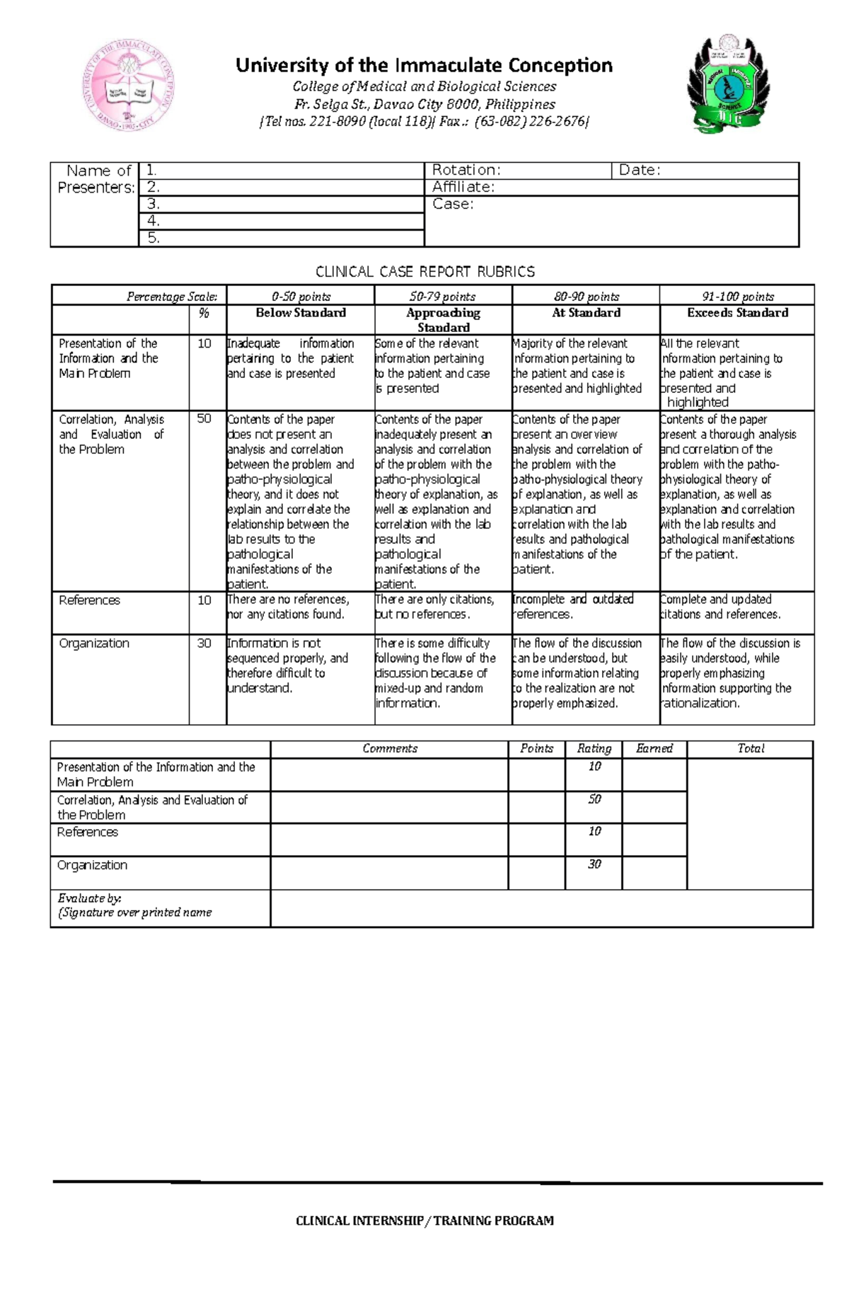 medical case study rubric