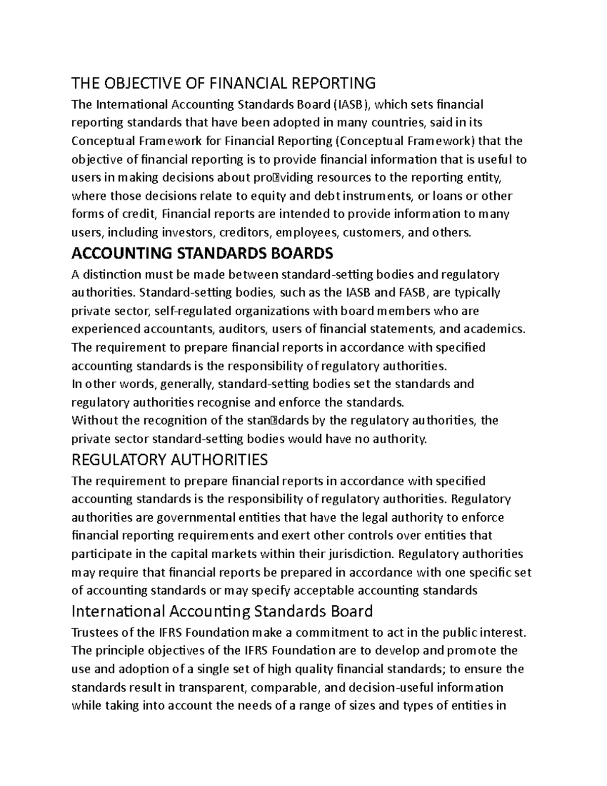 THE Objective OF Financial Reporting THE OBJECTIVE OF FINANCIAL