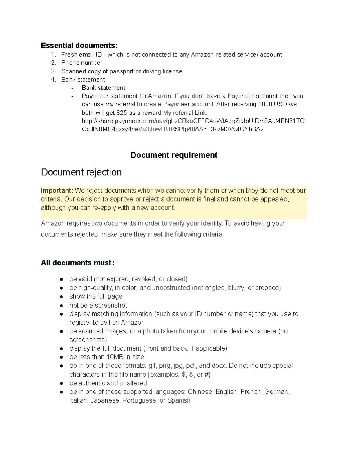Amazon Seller Account Creation Guideline - Essential documents: Fresh ...