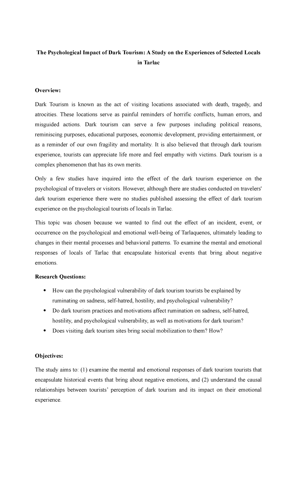 dark tourism research proposal