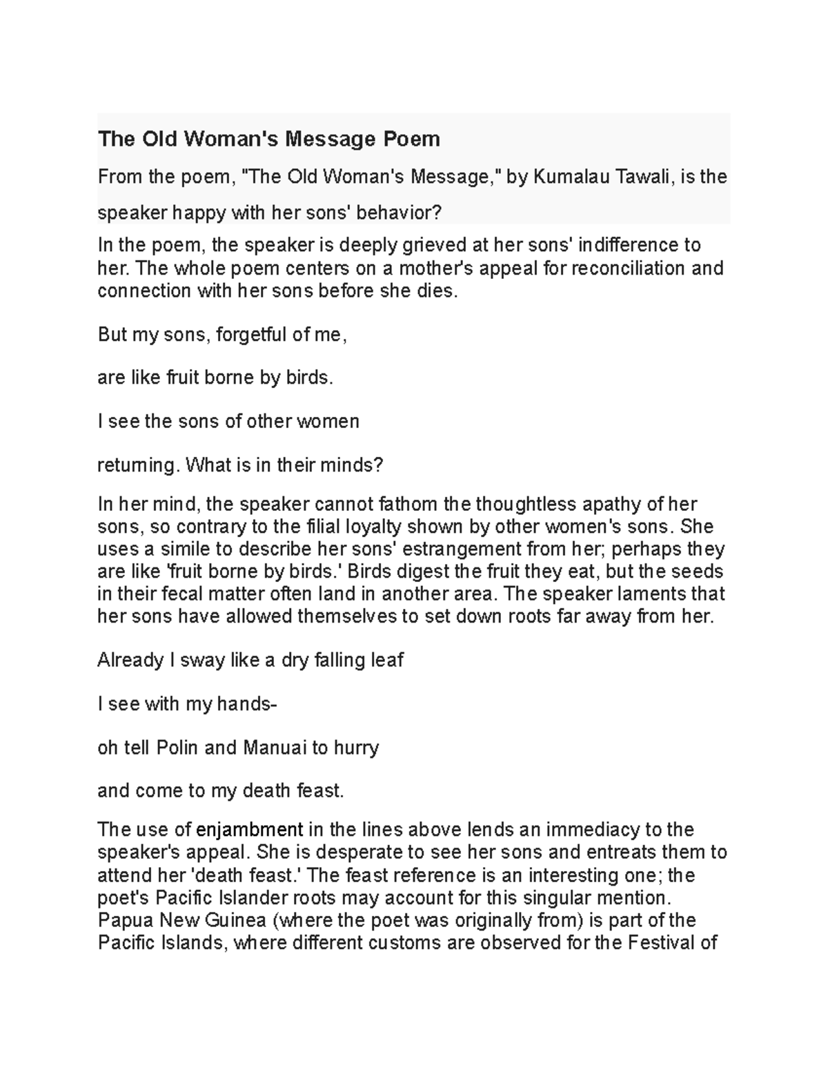 Old woman's message Analysis of a poem The Old Woman's Message Poem