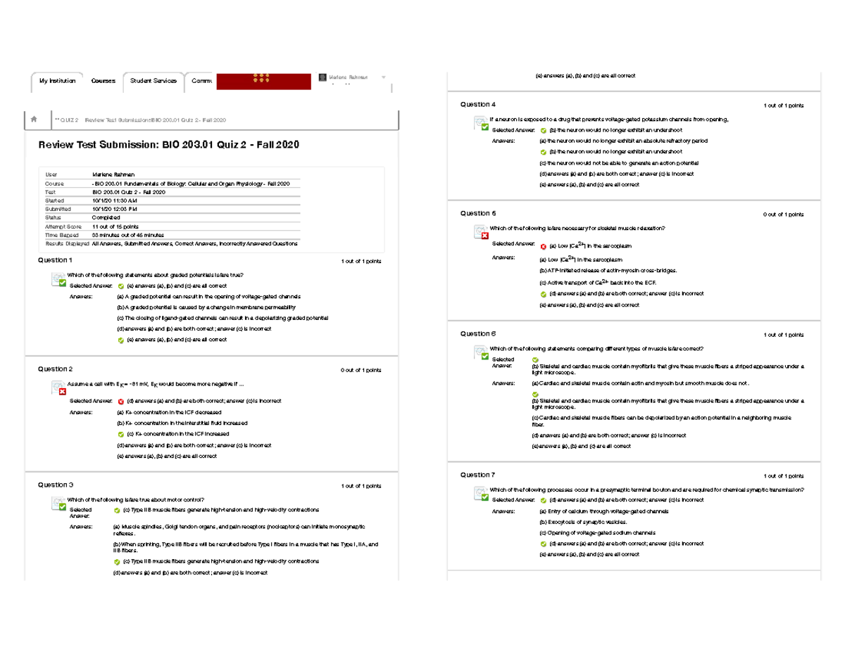 BIO 203.01 Quiz 2 Fall 2020 - Studocu