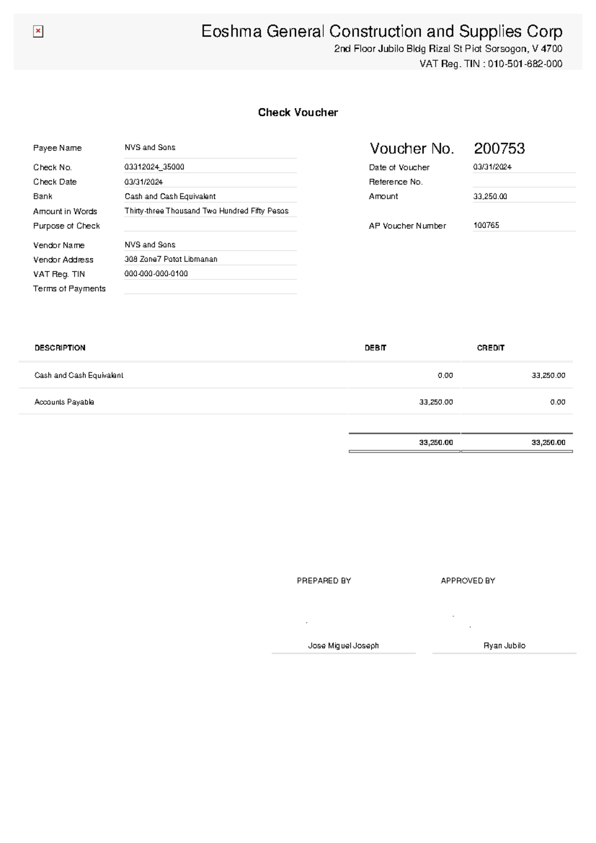 Check Voucher 100765 - Eoshma General Construction and Supplies Corp ...