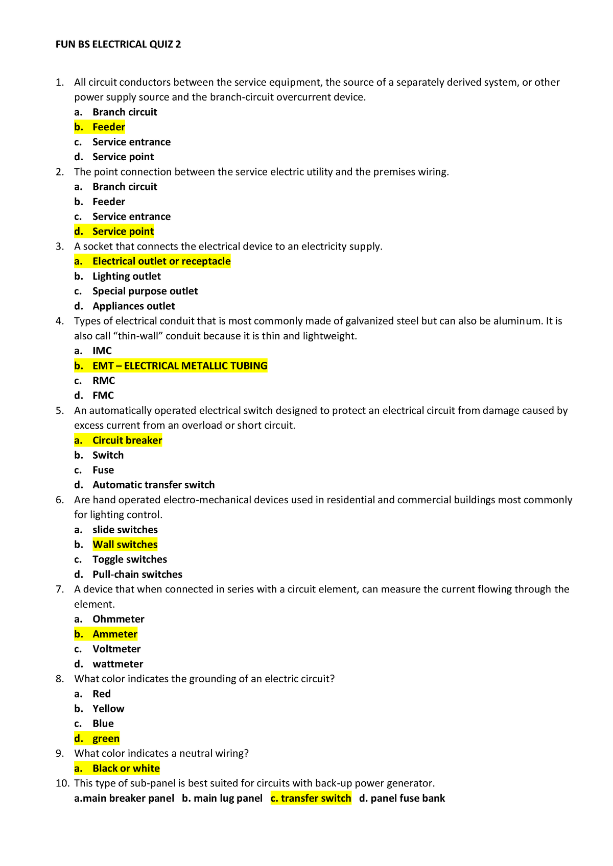 BS Electrical QUIZ - Building Tech - FUN BS ELECTRICAL QUIZ 2 All ...