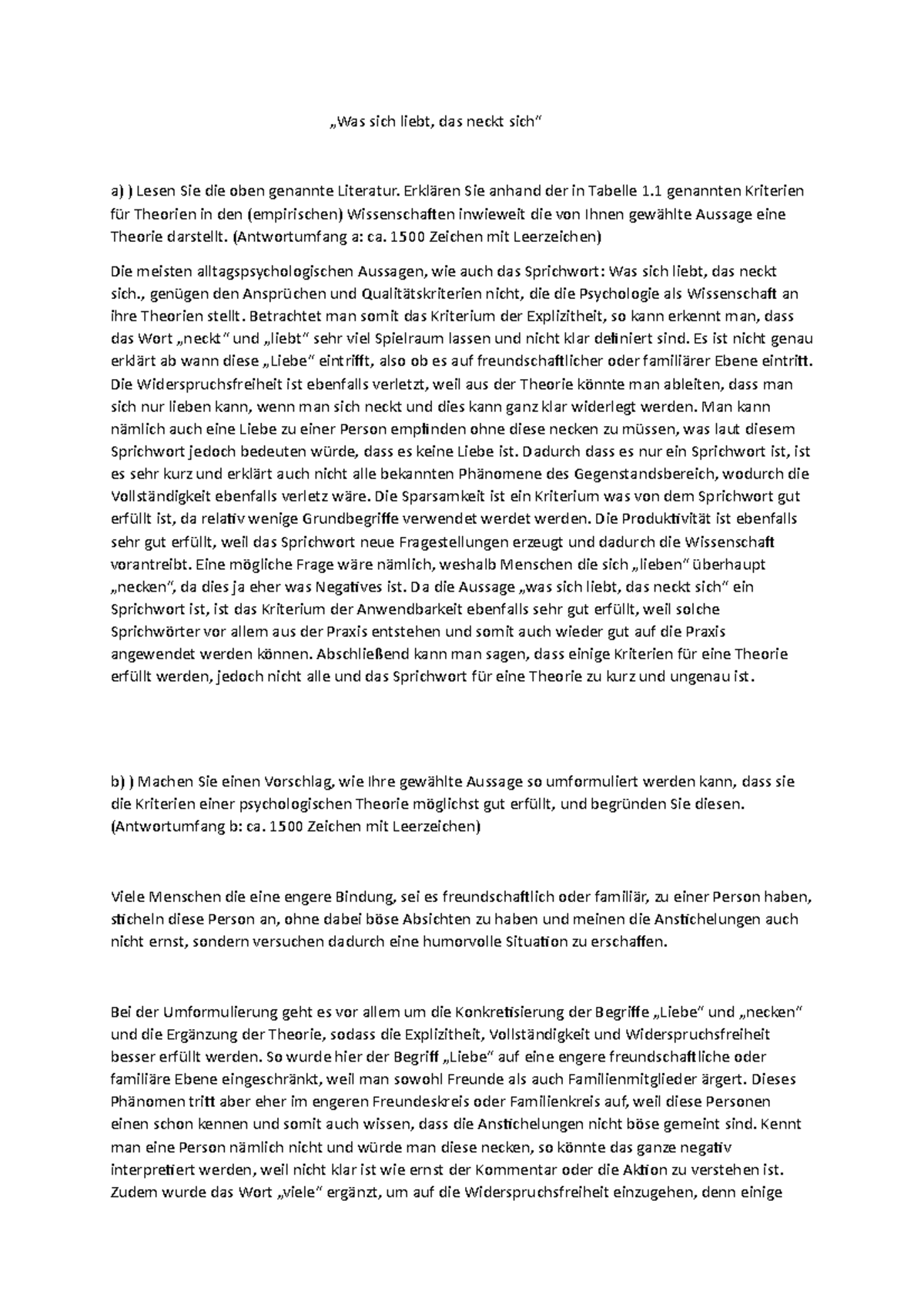 Was Sich Liebt Das Neckt Sich Psychologie Aufgabenblatt 1 - „Was sich liebt, das neckt sich“ a) ) Lesen Sie die