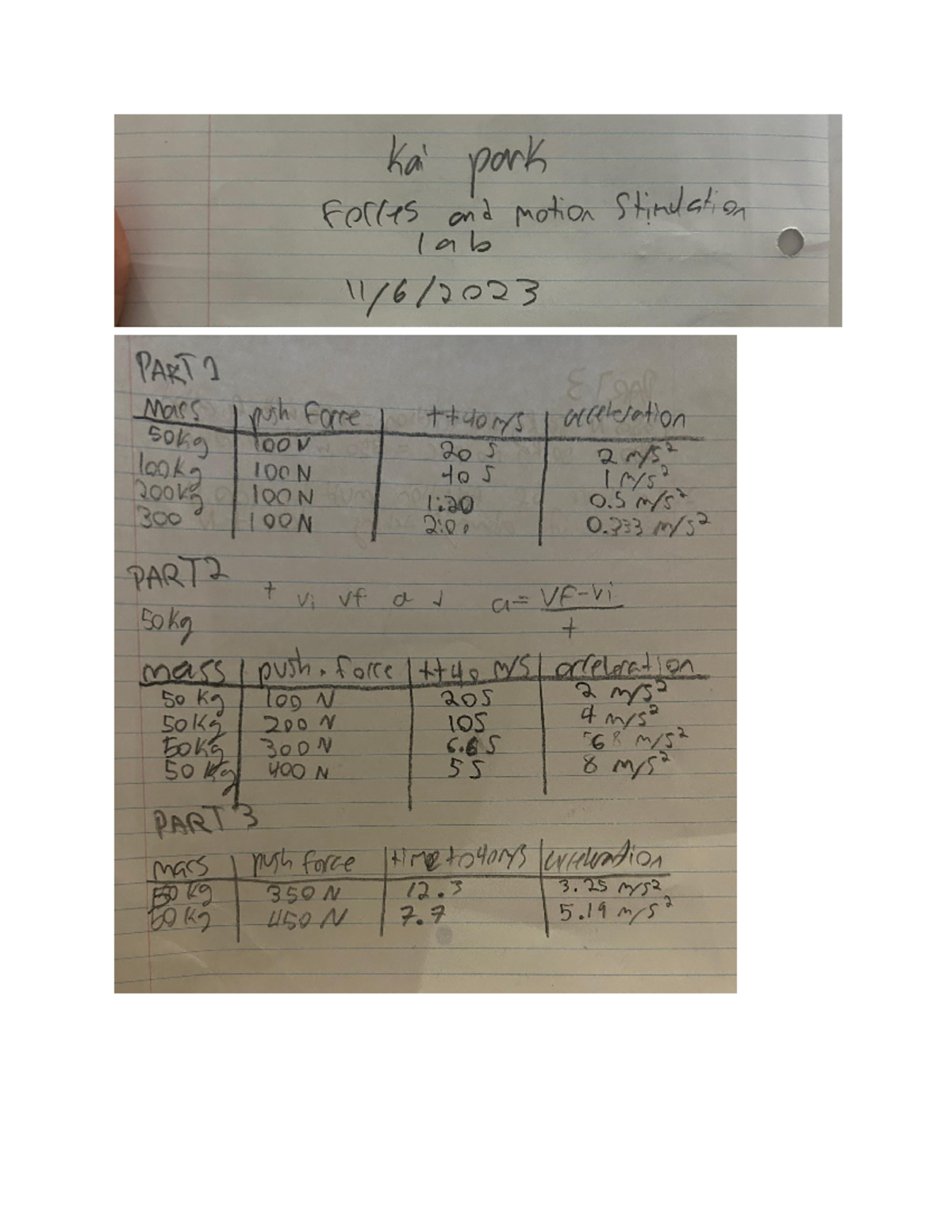 Physics lab - Forces and motion Stindation person lab PART 1 Ersal Mass ...