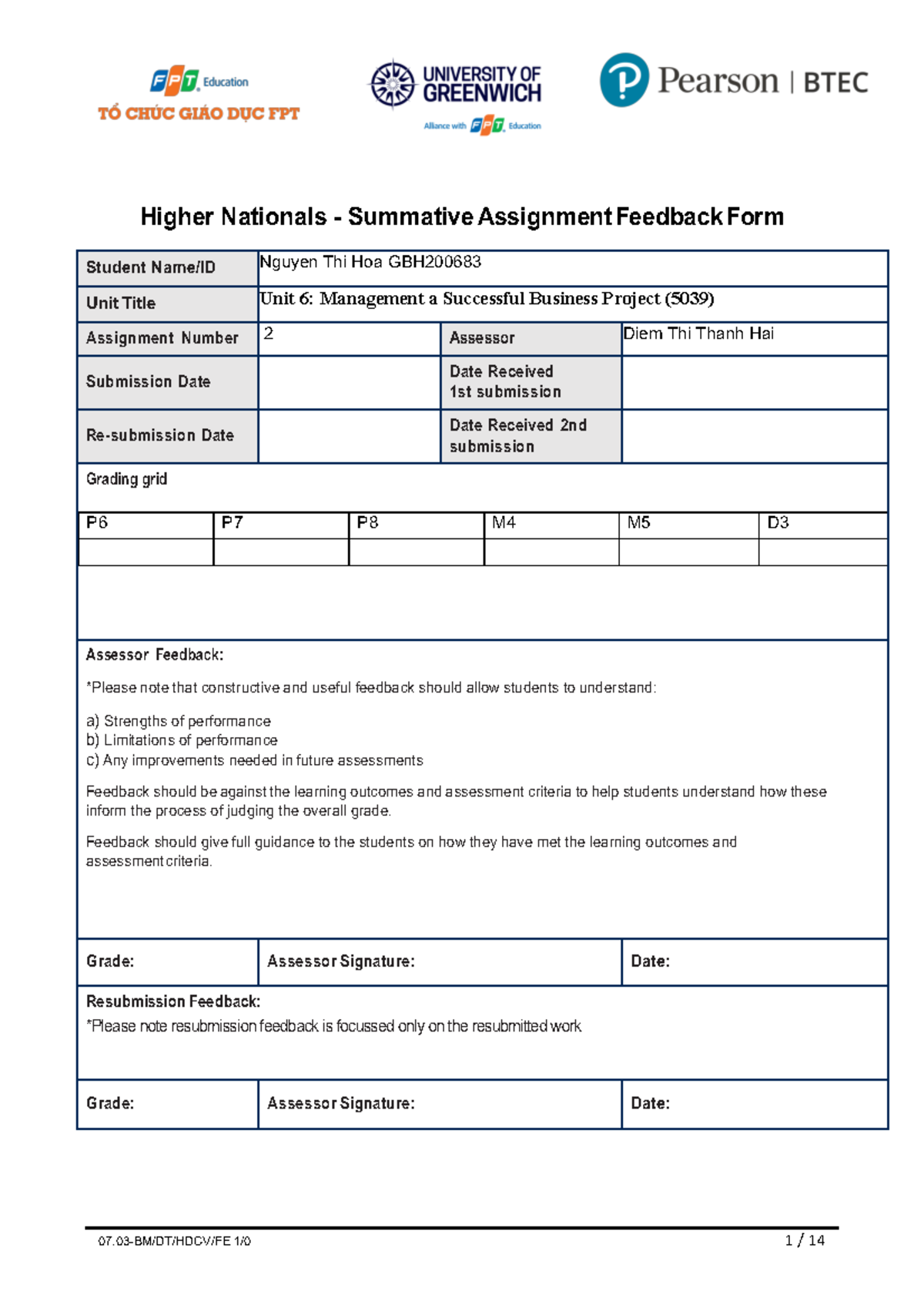 5039 Assignment2 - Higher Nationals - Summative Assignment Feedback ...