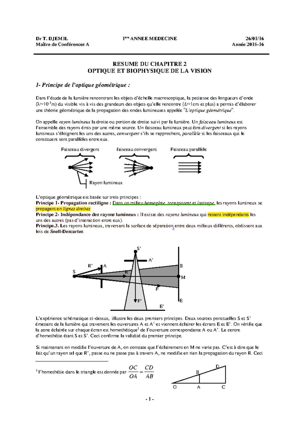 Med physique 2302optique Maître de Conférences A Année 2015 S’ A’ R