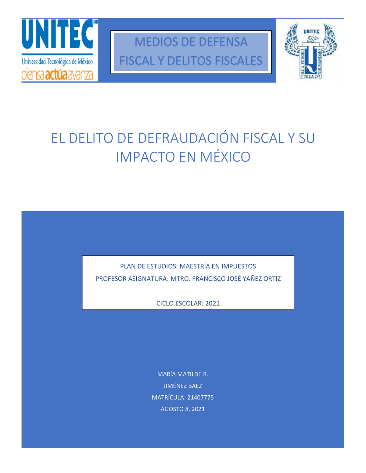 Defraudacion Fiscal Apuntes 1 MarÍa Matilde R JimÉnez Baez