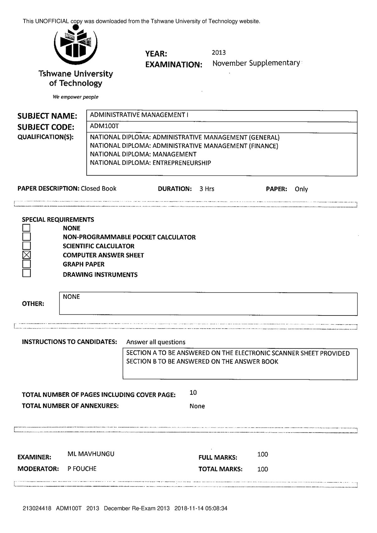 Exam June 2013, questions - This UNOFFICIAL copy was downloaded from Sns-Brigh10