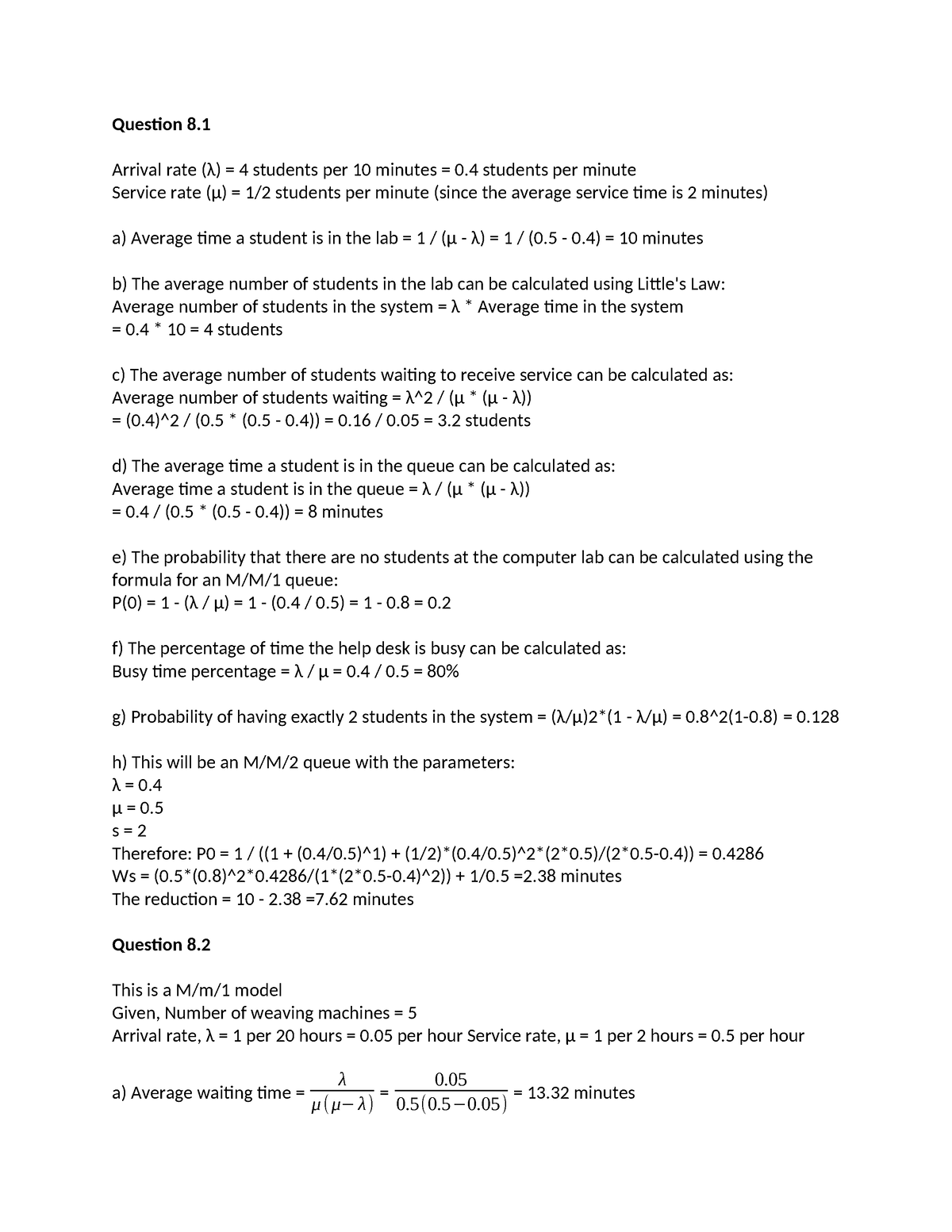 POM UNIT 8 - dấdasdasdasdas - Question 8. Arrival rate (λ) = 4 students ...