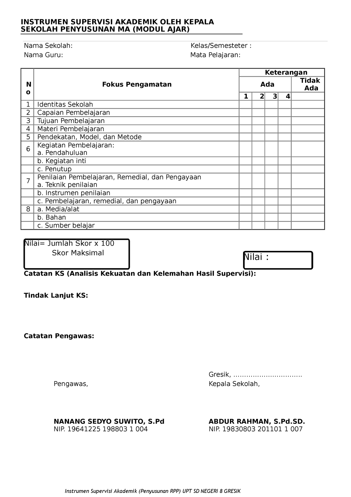 Form 2 Supervisi Rpp Kurikulum Merdeka Instrumen Supervisi Akademik Oleh Kepala Sekolah 