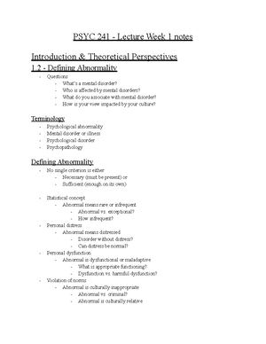 Midterm 1 chapters summary - PSYC 241 Midterm 1 Chapter Summaries ...