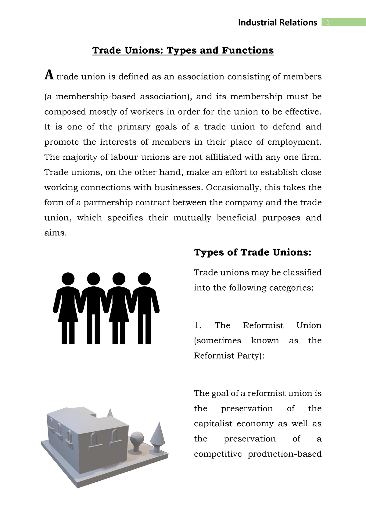 Trade Unions- Types And Functions - It Is One Of The Primary Goals Of A Trade  Union To Defend And - Studocu