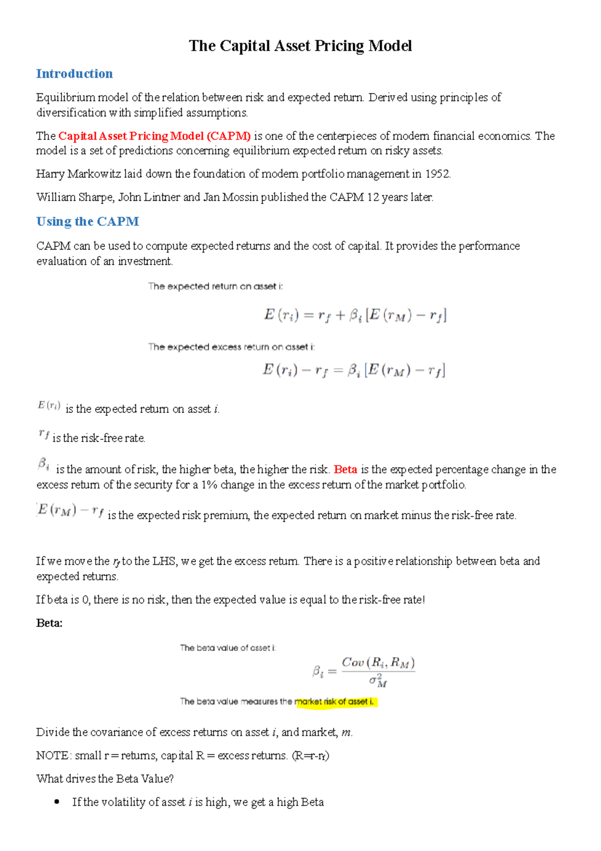 9. Capital Asset Pricing Model (CAPM) - The Capital Asset Pricing Model ...