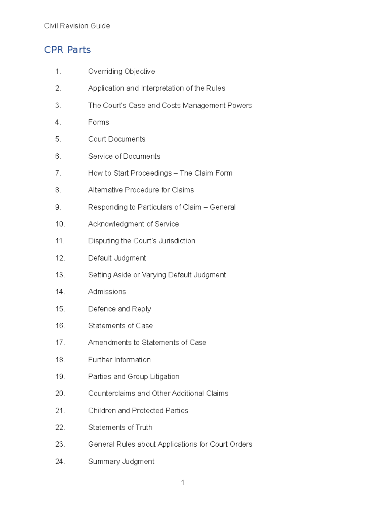 Civil Revision Guide 2017 - Civil Revision Guide CPR Parts 1 ...