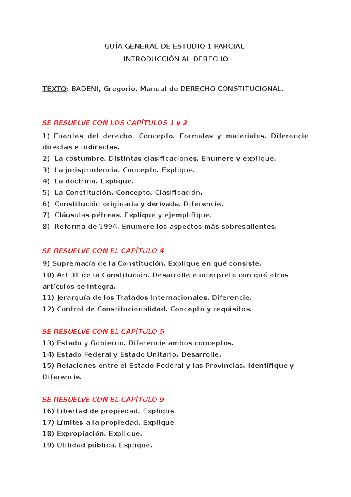 INT AL Derecho GUA DE Estudio 1 Parcial - GUÍA GENERAL DE ESTUDIO 1 ...