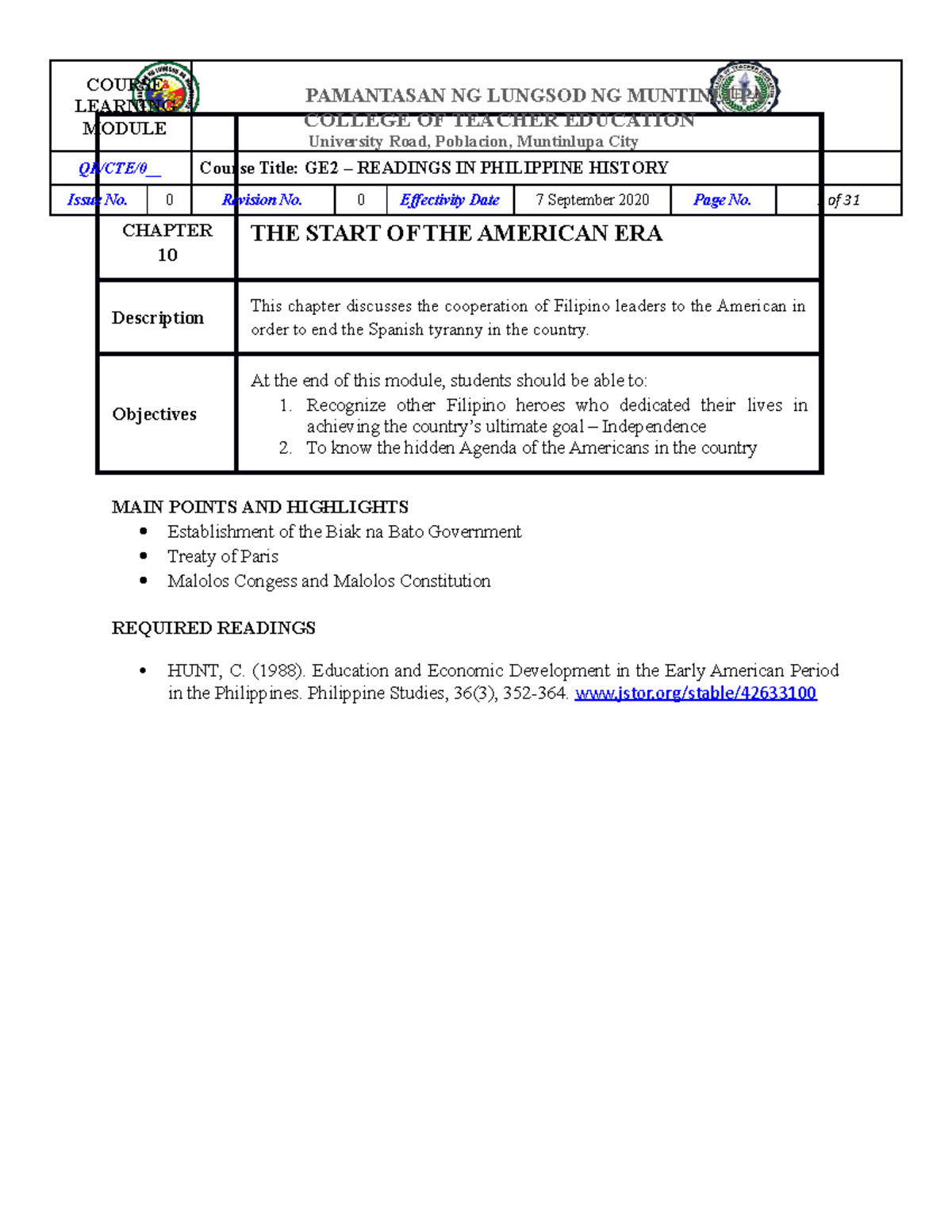 RPH Module 10 12 - RPH BEH WELCOME - CHAPTER 10 THE START OF THE ...