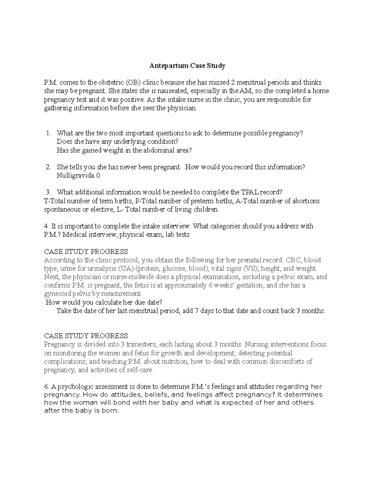 Antepartum case study For Exam 1 Antepartum Case Study P. comes to