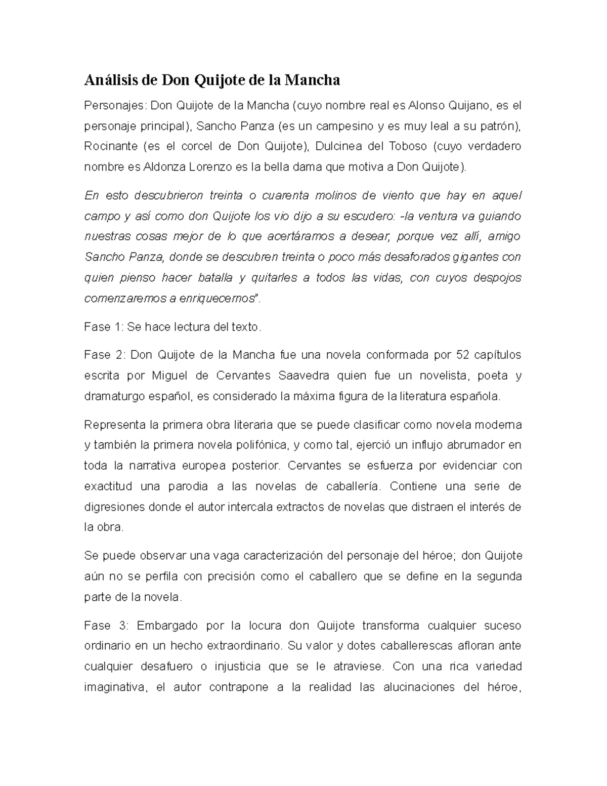 Análisis de Don Quijote de la Mancha - Análisis de Don Quijote de la ...