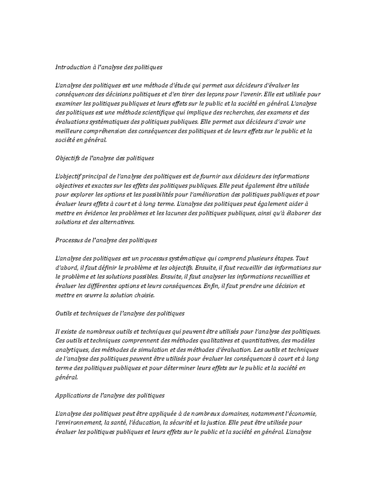 Policy Analysis Study Notes - Introduction à l'analyse des politiques L ...