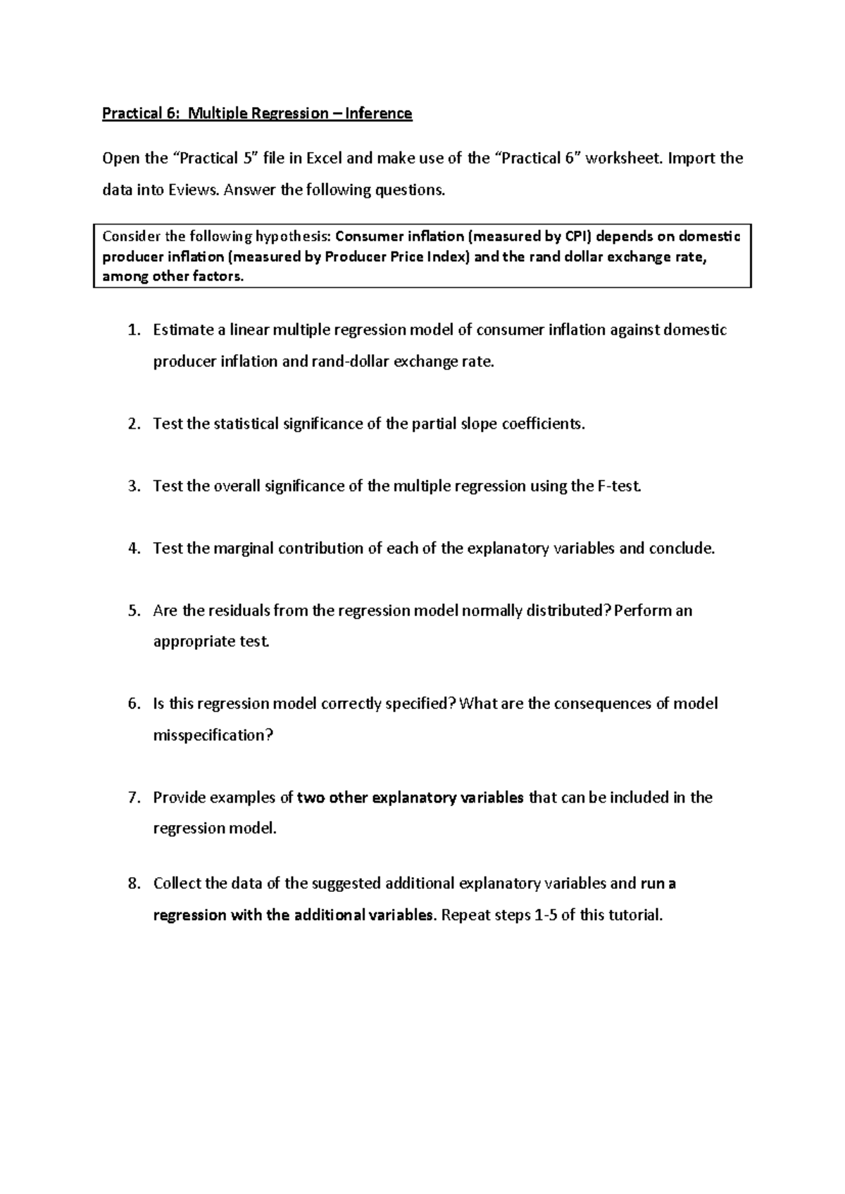 Tutorial and Practical Questions - Practical 6: Multiple Regression ...