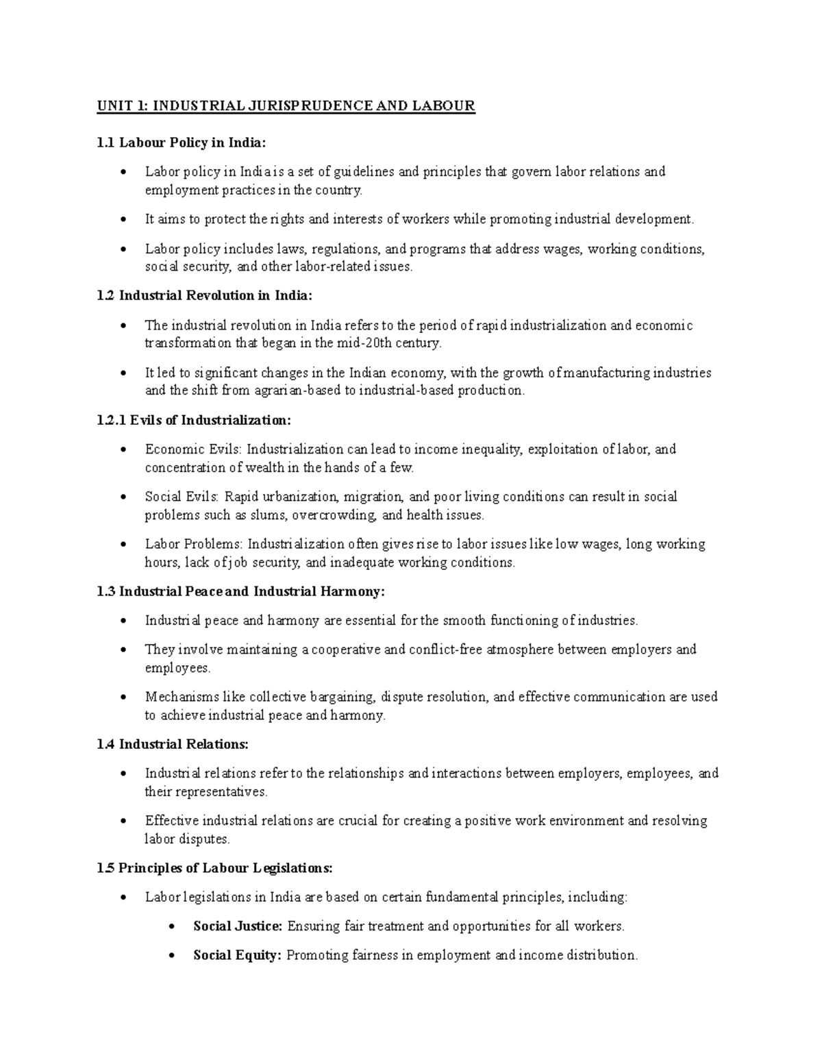 Labour Law nopthi UNIT 1 INDUSTRIAL JURISPRUDENCE AND LABOUR 1