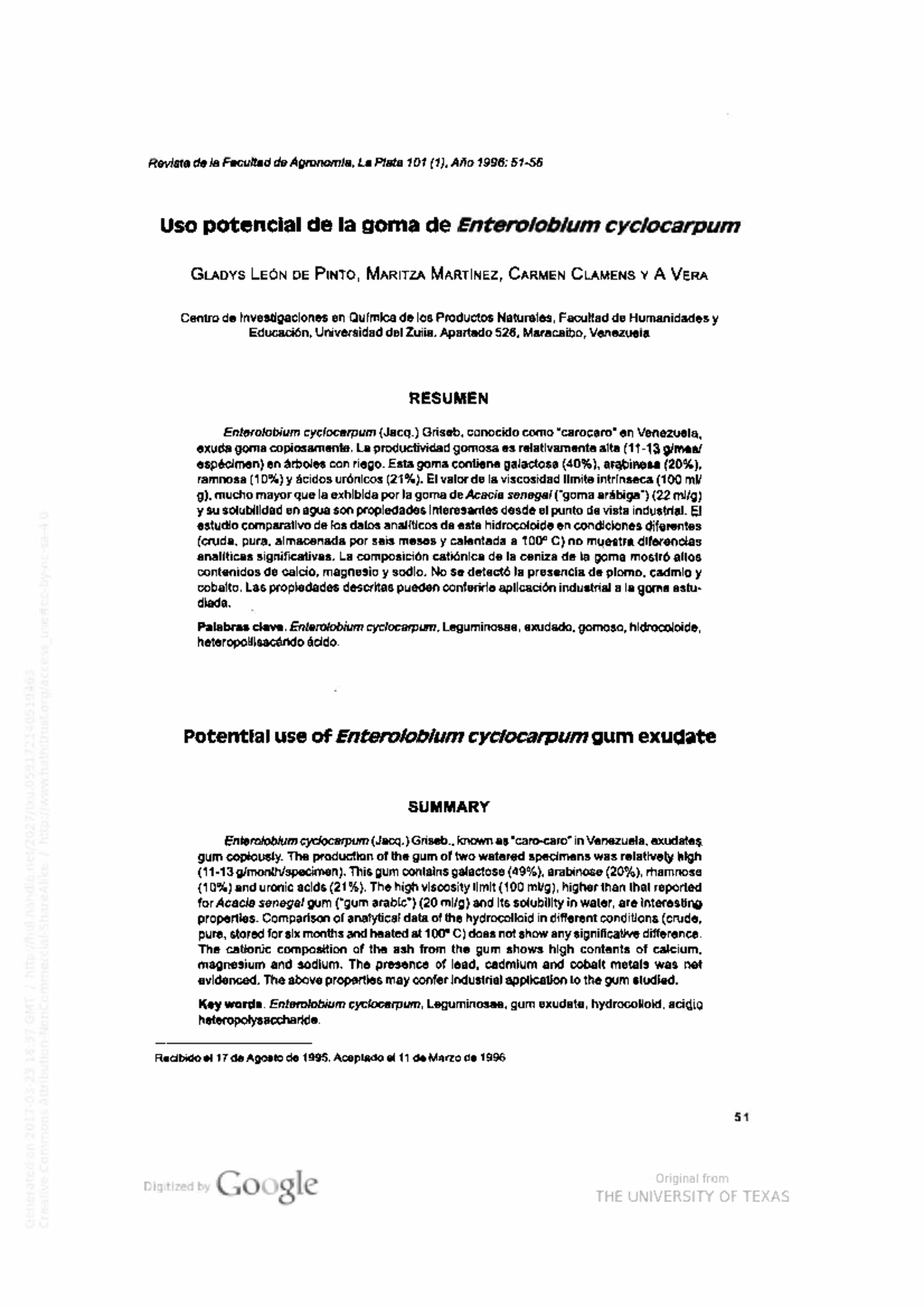 Uso potencial de la goma de Enterolobium cyclocarpum - botánica - UCV ...