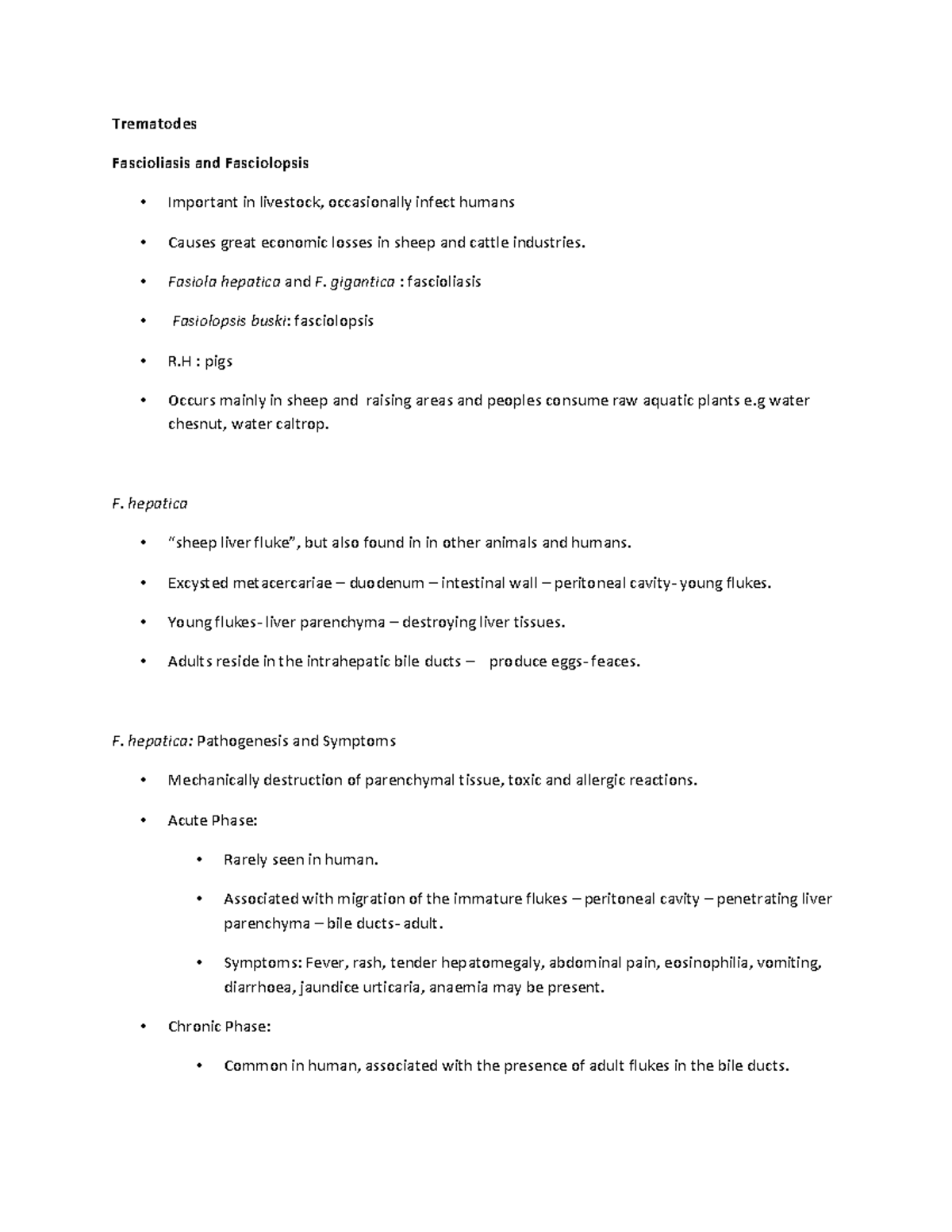 Fascioliasis Schistosomiasis - Trematodes Fascioliasis and Fasciolopsis ...