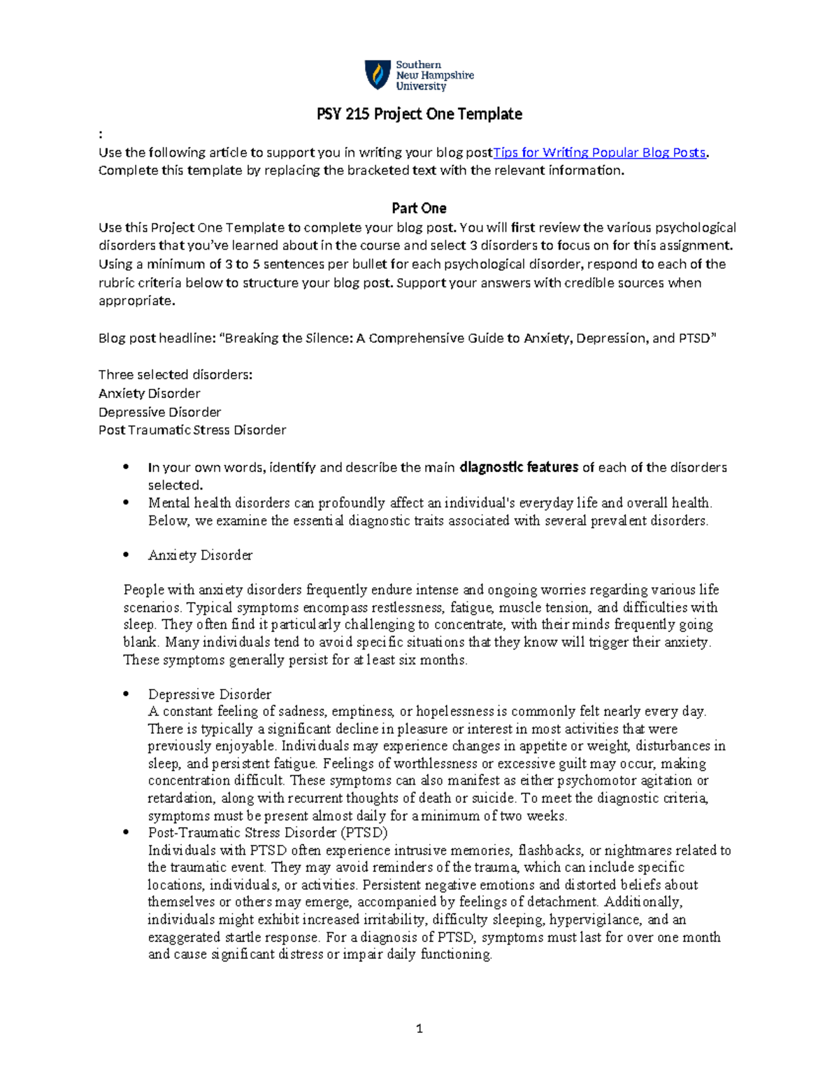 PSY 215 Project One Template - PSY 215 Project One Template : Use the ...
