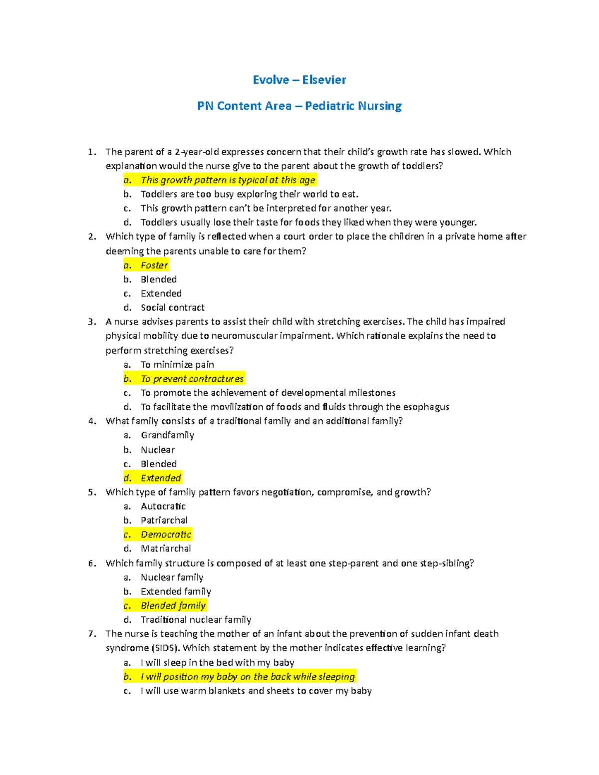 Evolve Elsevier Pediatric Nursing Questions And Answers Evolve 