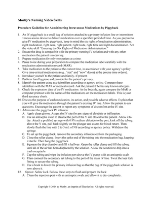 IV piggyback medication concept map - Procedure or device: IV piggyback  medication Definition: A - Studocu