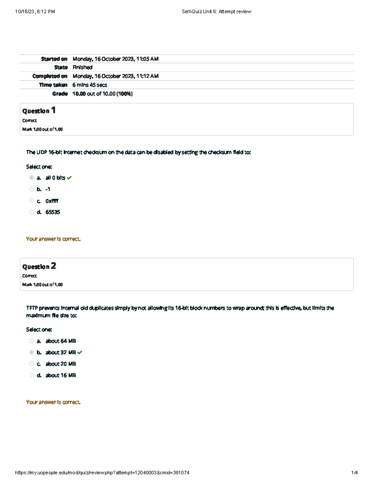 Self-Quiz Unit 6 Attempt Review - Started On Monday, 16 October 2023 ...