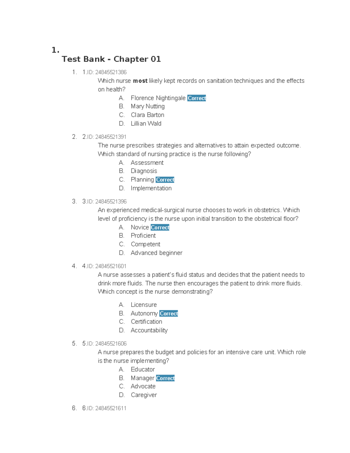 Test 1 Bank 1-6 Fundamental - 1. Test Bank - Chapter 01 1. 1: ...