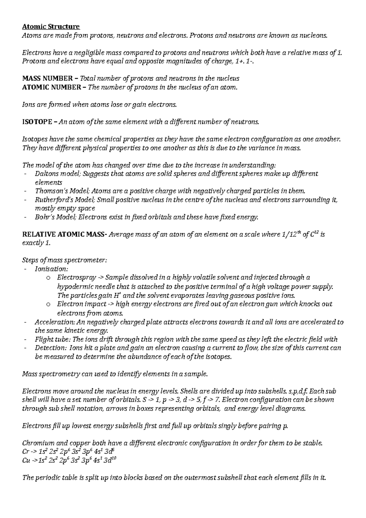 Atomic Structure Notes - Studocu