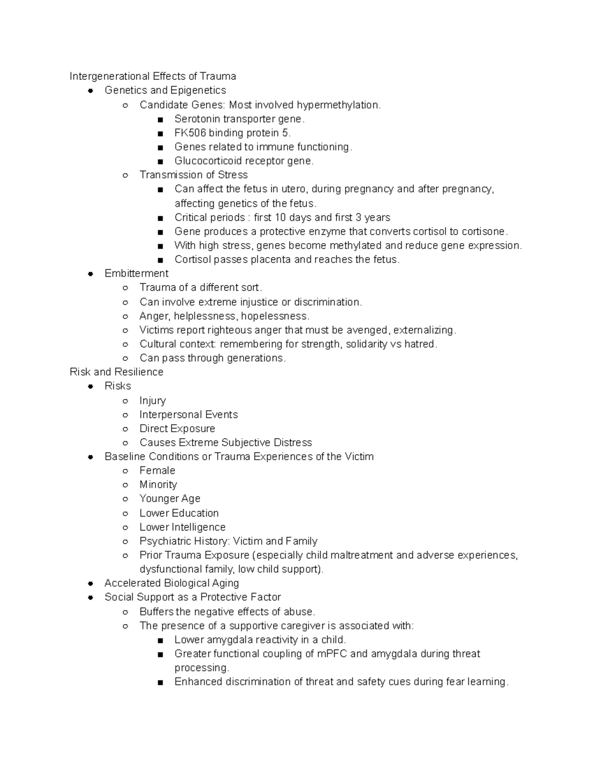 PSYC467 Notes Exam 1 Part 2 - Intergenerational Effects of Trauma ...