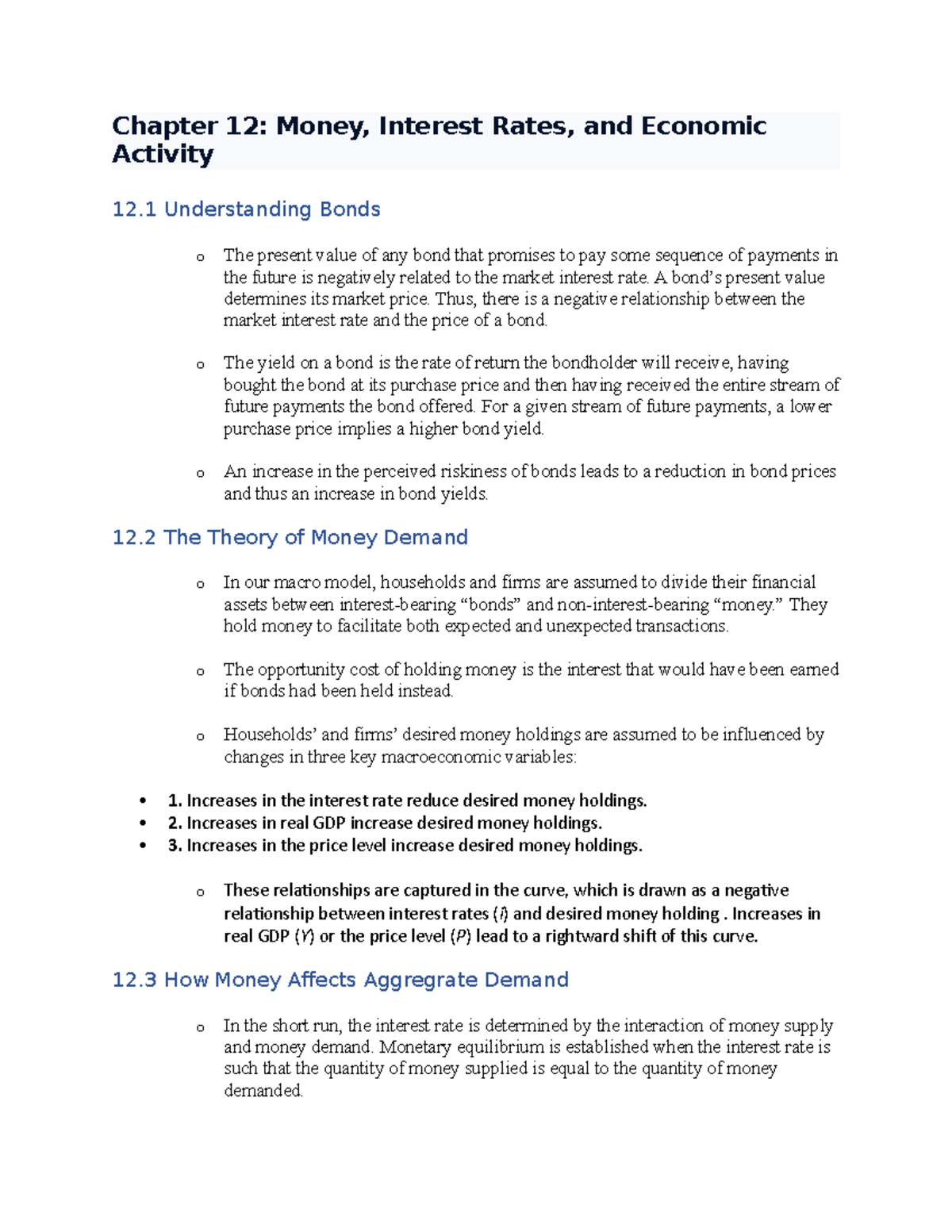 Chapter 12 - Macroeconomics - Chapter 12: Money, Interest Rates, And ...