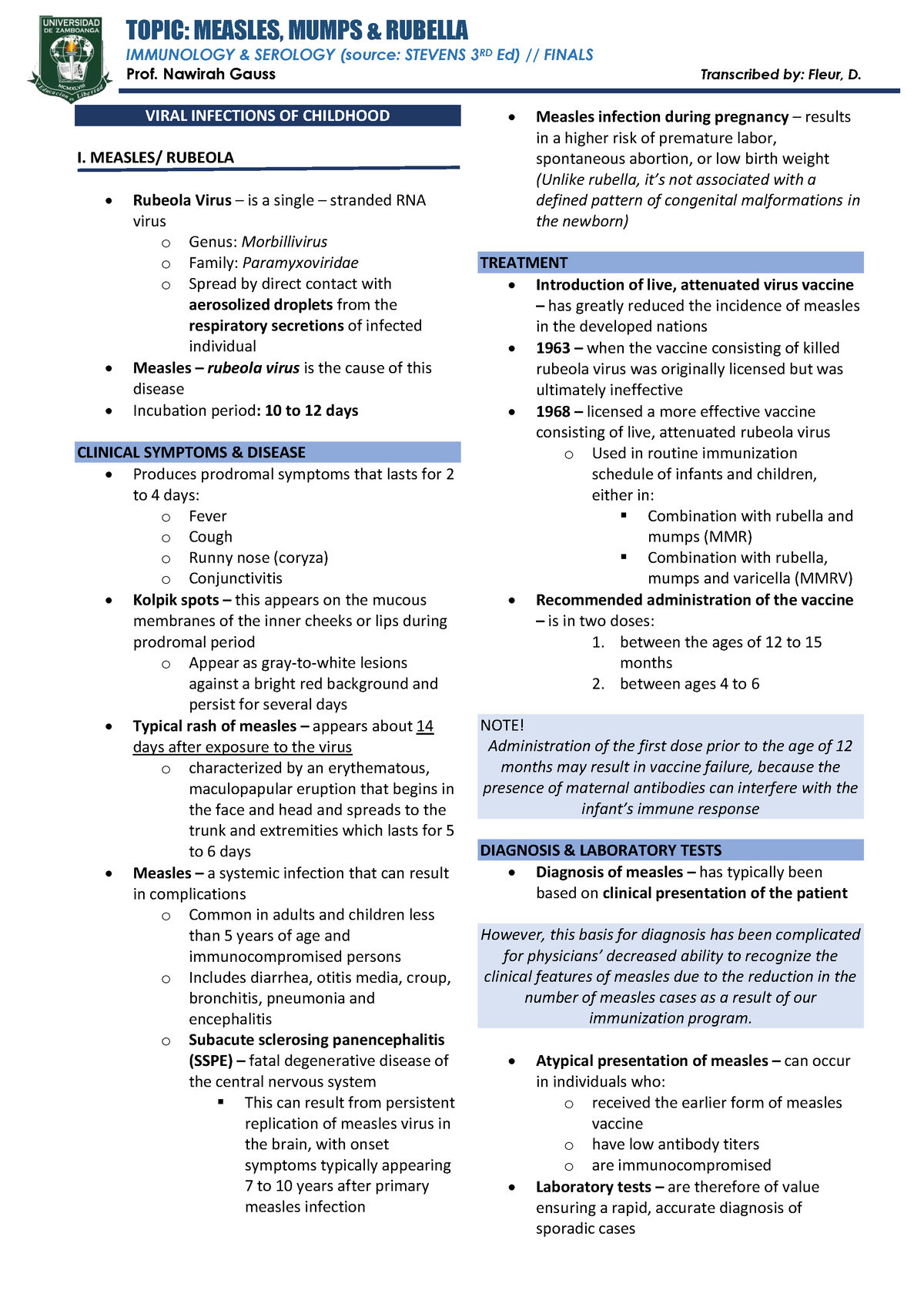 MMR Immunoserology - IMMUNOLOGY & SEROLOGY (source: STEVENS 3RD Ed ...