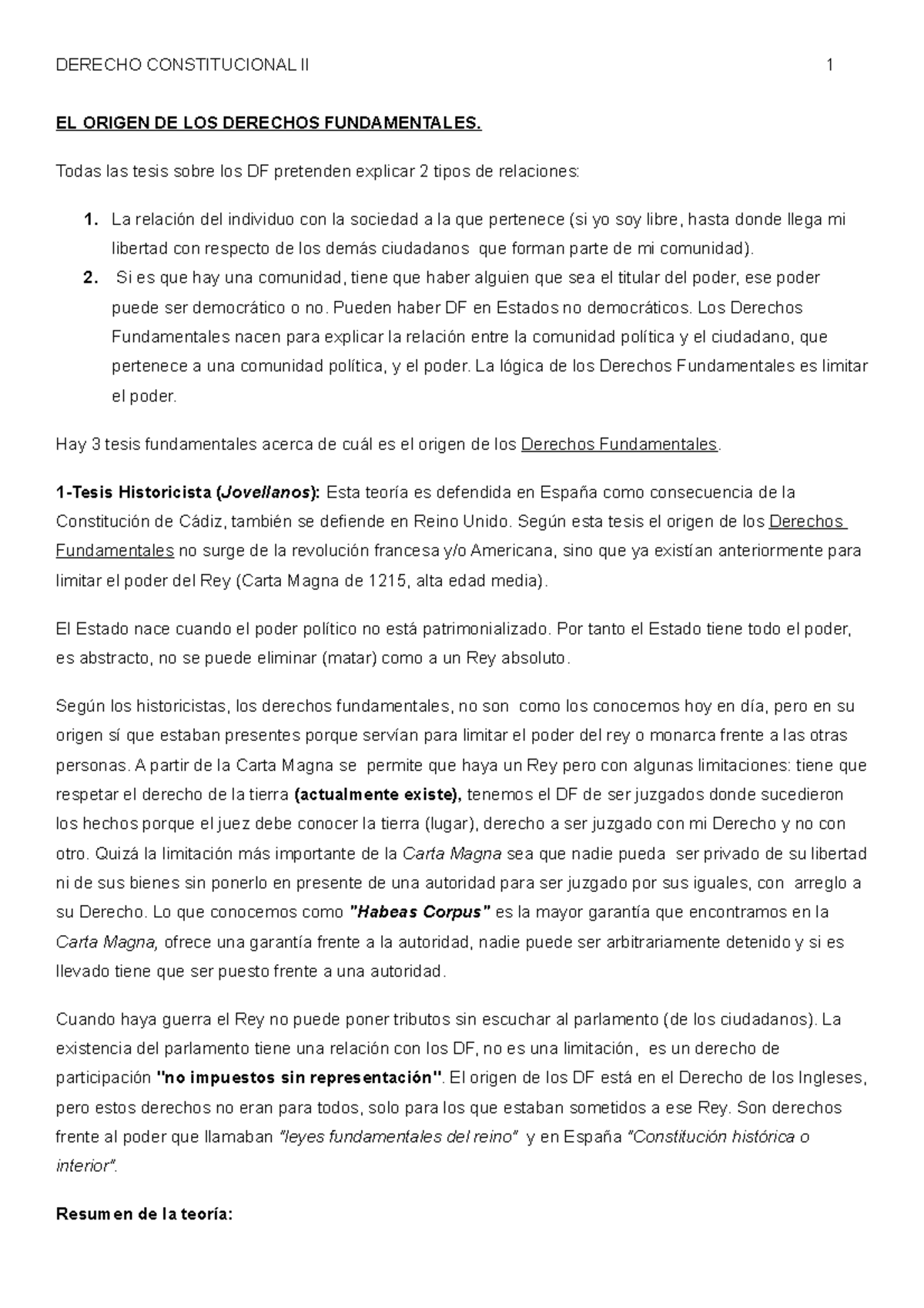 Examen final derecho constitucional - EL ORIGEN DE LOS DERECHOS ...