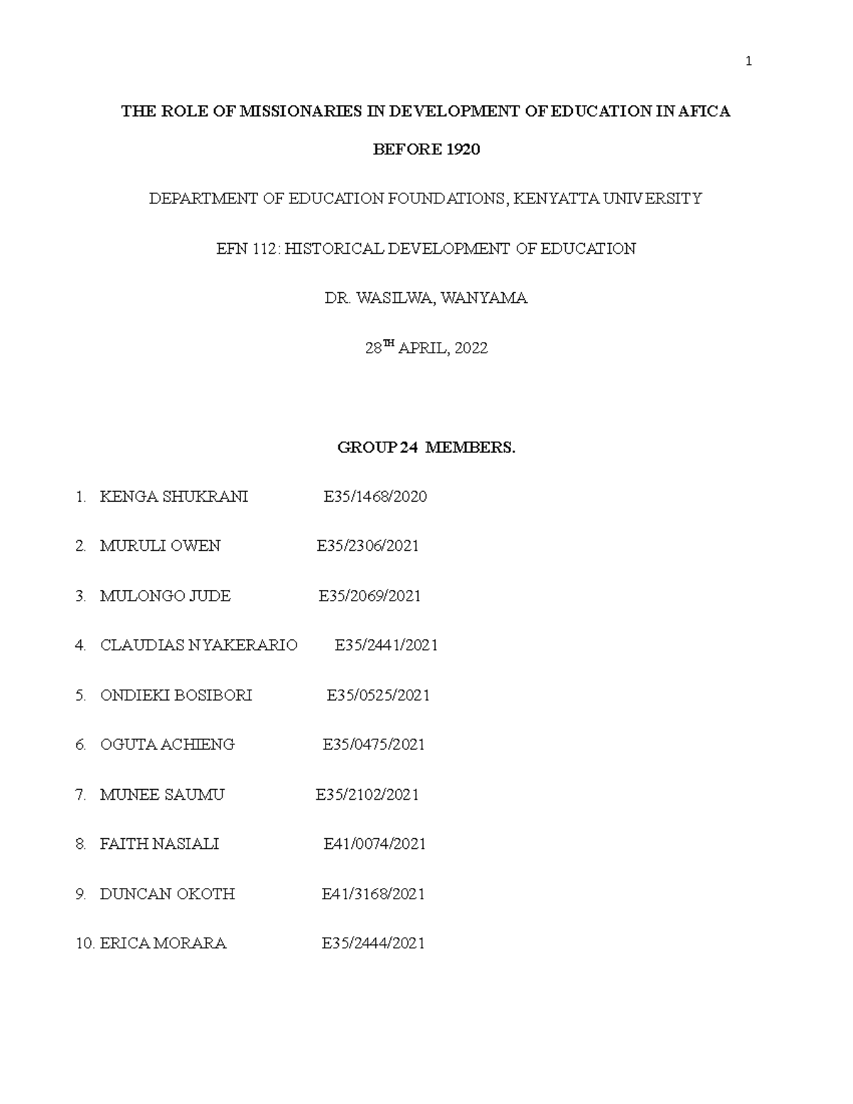 Efn 112 Group 24 Research Paper - The Role Of Missionaries In 