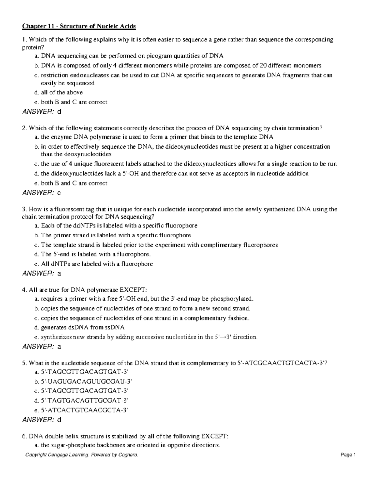 Chapter 11 Structure of Nucleic Acids - BCH 3033 - FAU - Studocu