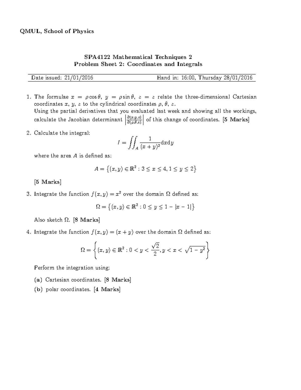 Problem Sheet 02 Questions - QMUL, School of Physics SPA4122 ...