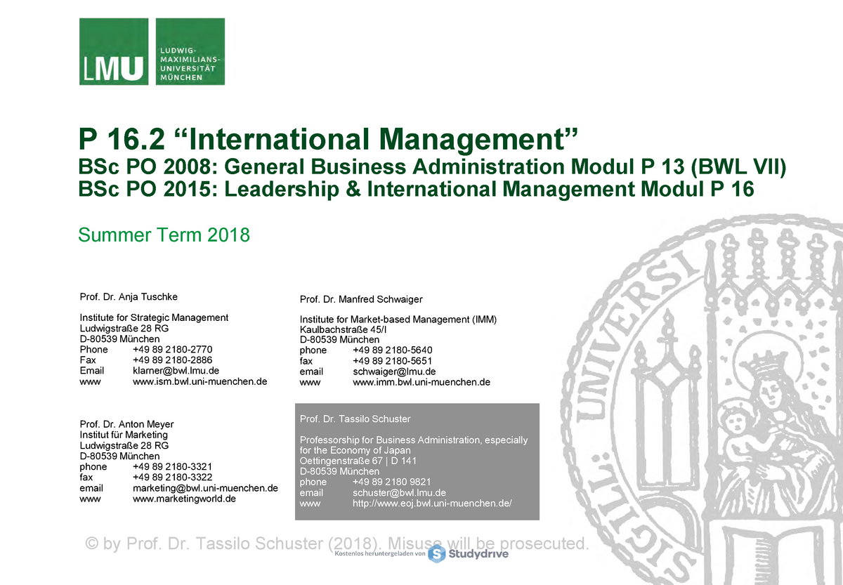 Im Lecture Notes Ss18 International Management Studocu