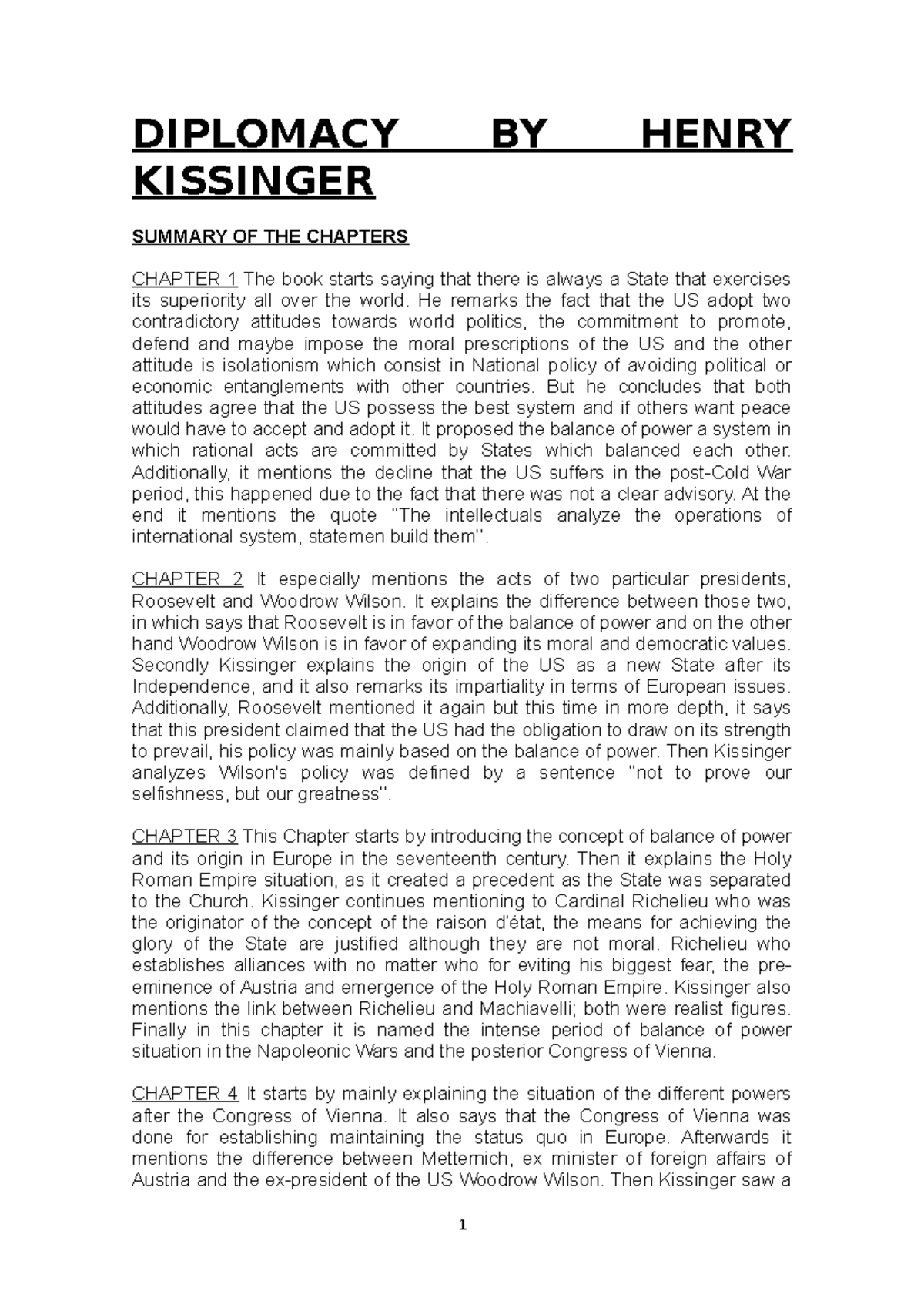 Diplomacy Henry Kissinger - DIPLOMACY BY HENRY KISSINGER SUMMARY OF THE ...