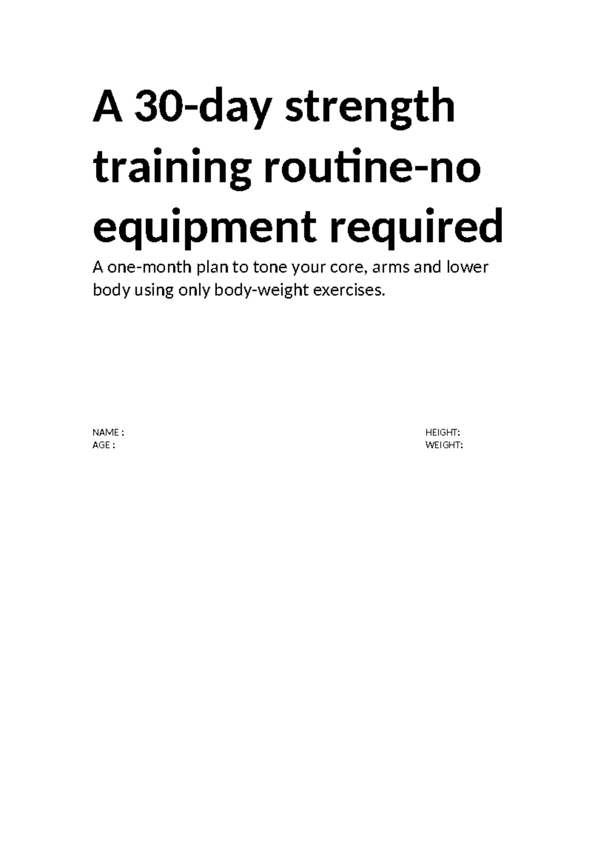 1 Month Training Program - Physical Health - A 30-day strength training ...