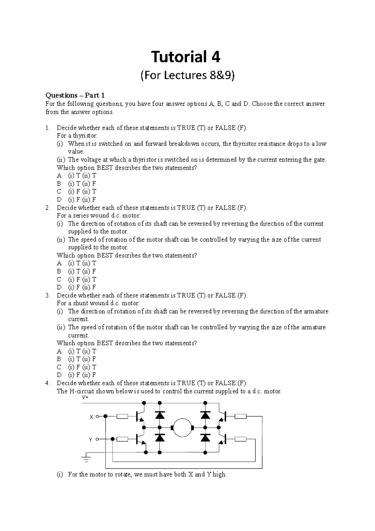 Electronics Tutorial and Answers Tutorial 4 (For Lectures 8&9